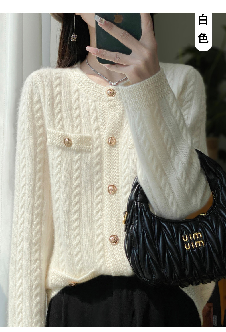 Chanel-style knitted wool cardigan for women, round-neck twisted knit, versatile sweater, new fashion long-sleeved coat for autumn/Winter 2025 pic 7