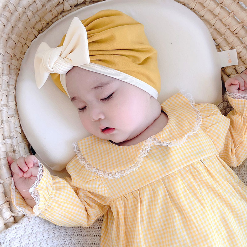 Baby hats for spring and autumn, cute bows for infants and toddlers, Korean princesses, baby girls, fontanelle protectors, cotton fetal hats for spring and summer Specification image