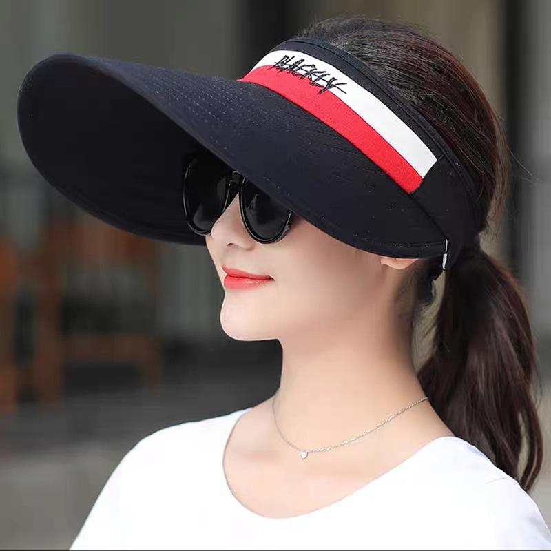 Spring Summer Empty Top Sun Visor Stock Wholesale Letter Embroidery Light Folding Large Eaves Korean Version Looks Young details Picture
