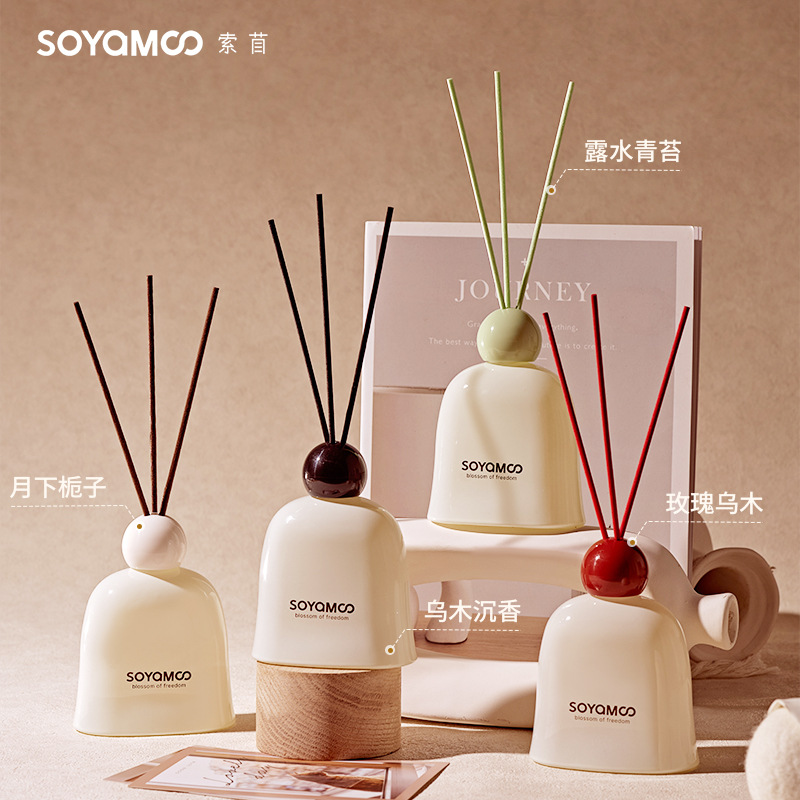 "Manjing Flameless Aromatherapy Strong Diffuser Ceramic Glazed Rattan Aromatherapy Bedroom High-end Fragrance Rose Ebony. Application Scenario