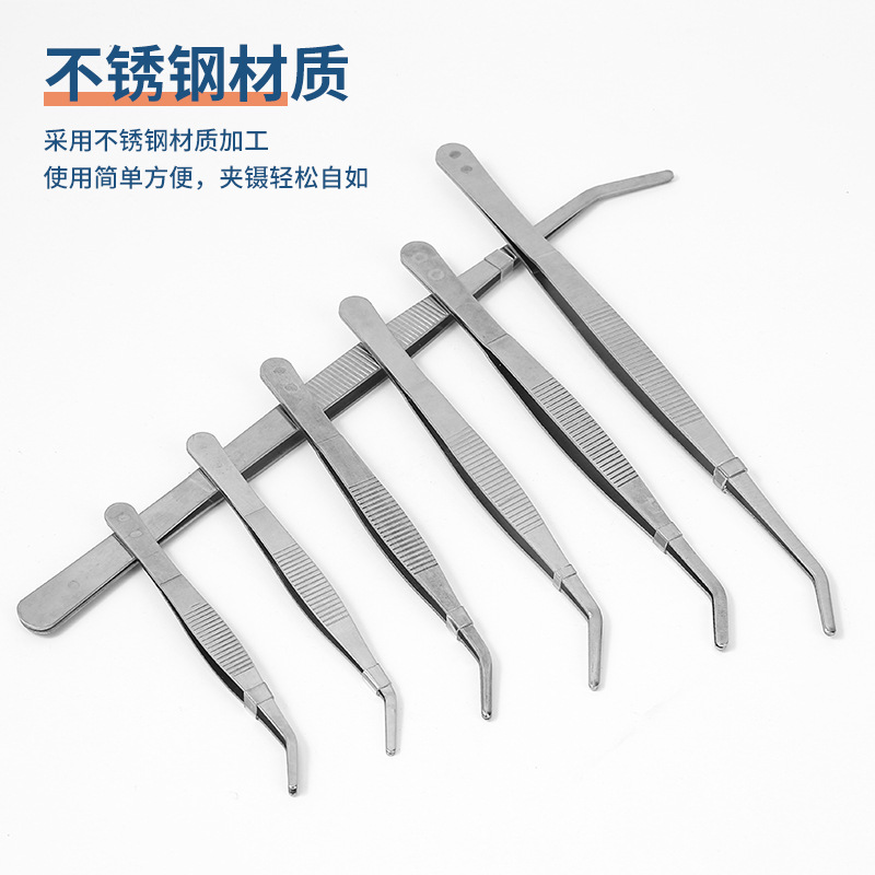 Thickened stainless steel tweezers with toothed non-slip round head tweezers grab scorpion clips reptile feeding clips tweezers details Picture