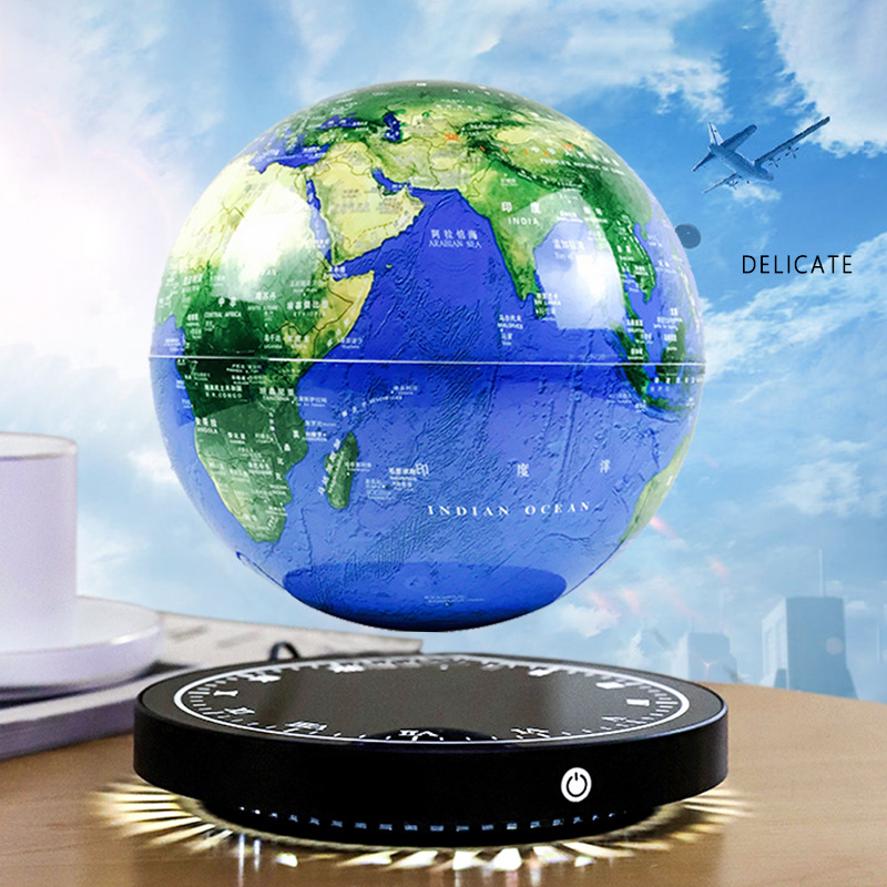 磁悬浮地球仪摆件时钟镜面发光底座清晰中国地图教学地球仪批发
