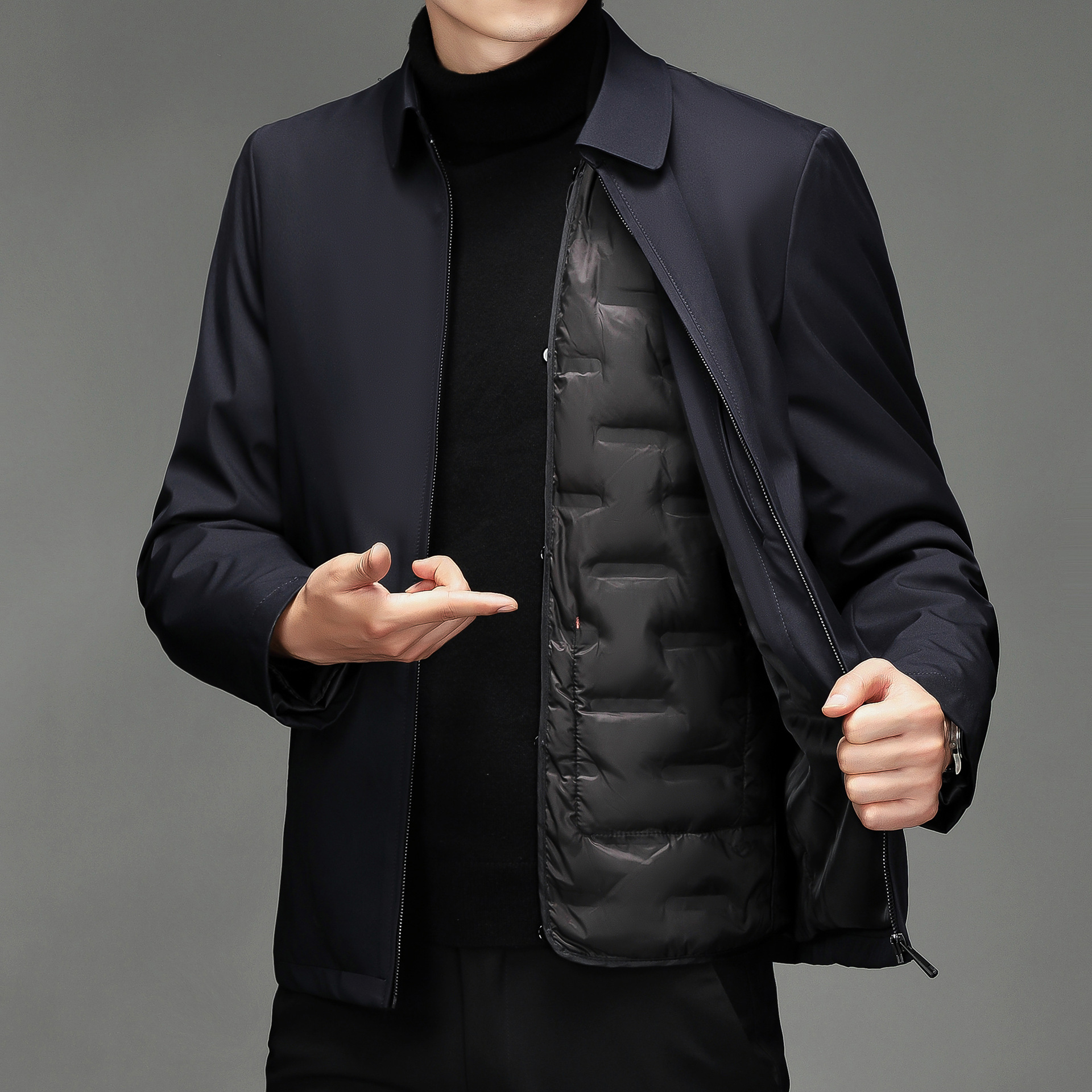 秋冬新款男装保暖加厚羽绒服中青年男式上衣纯色外套