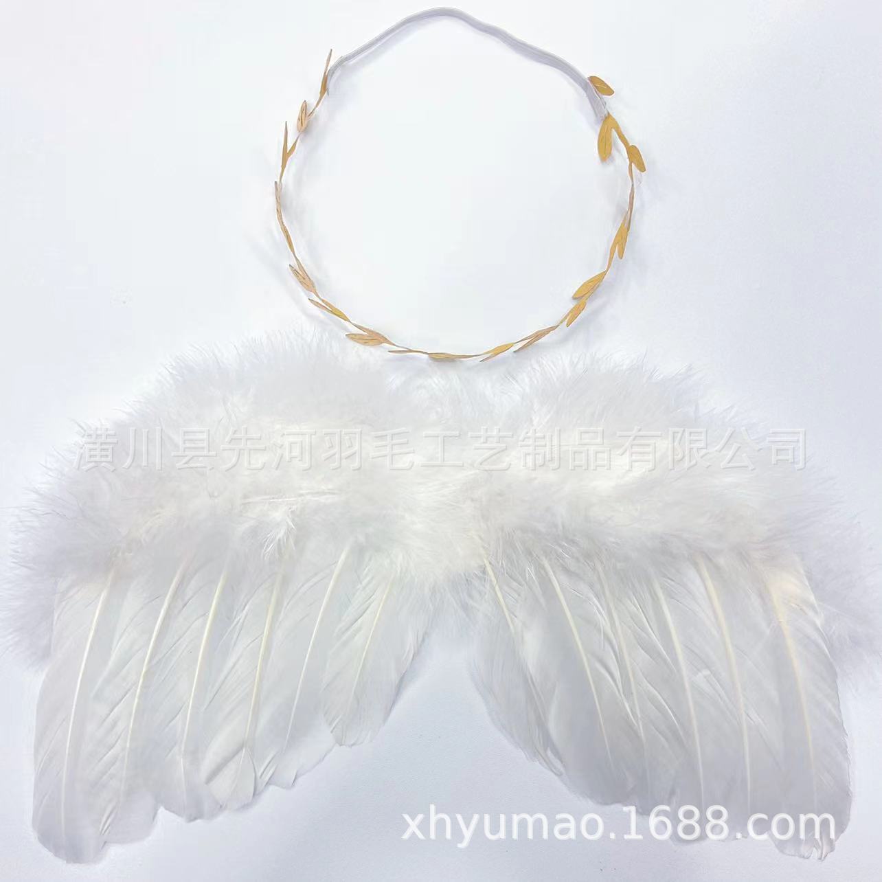 欧美热销婴幼儿亲子拍摄写真满月照道具天使羽毛翅膀叶子头带套装