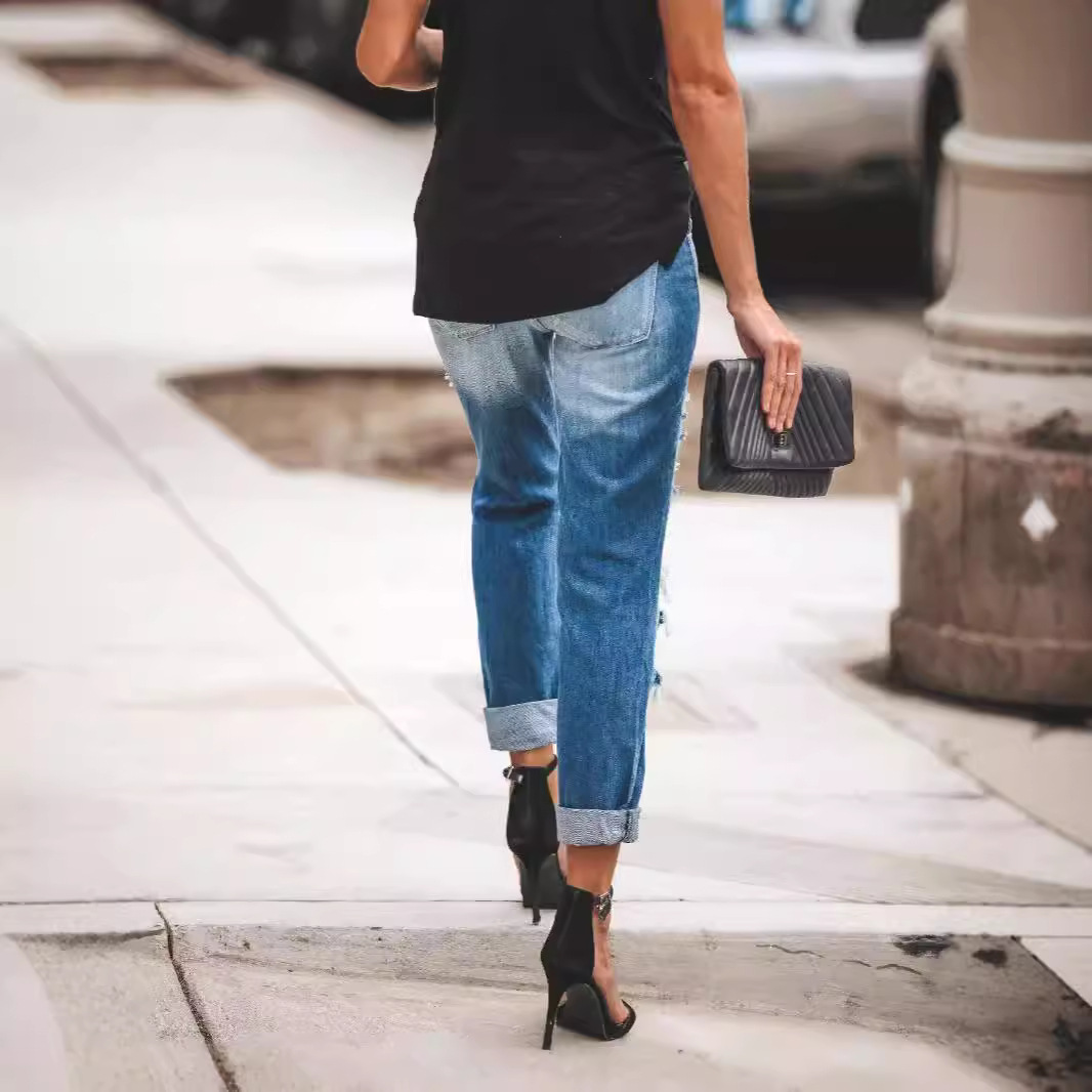 Amazon's European and American cross-border trade source of fashionable retro slim-fit jeans for women and ladies details Picture
