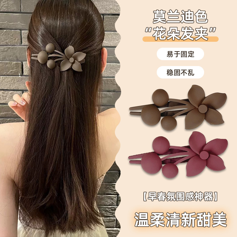 欧美热销磨砂花朵发夹后脑勺盘发夹鸭嘴夹简约百搭发饰