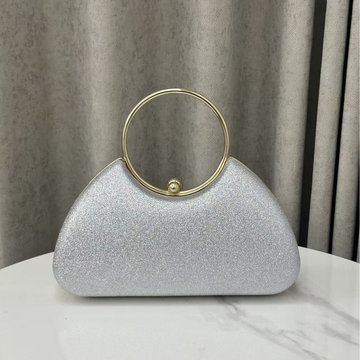 简约百搭闪粉圆形晚宴包手提单肩包礼服旗袍包女复古国风潮流女包