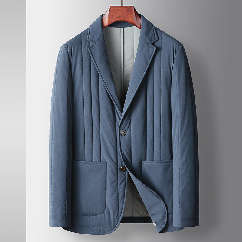 Men's casual suits for autumn and winter 2022, with seamless inner lining of mulberry silk and cotton, are a trend of light luxury single-style warm jackets for young people