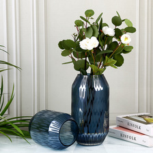 北欧蓝色玻璃花瓶 高级感花瓶ins风现代简约插花瓶植物办公室花瓶