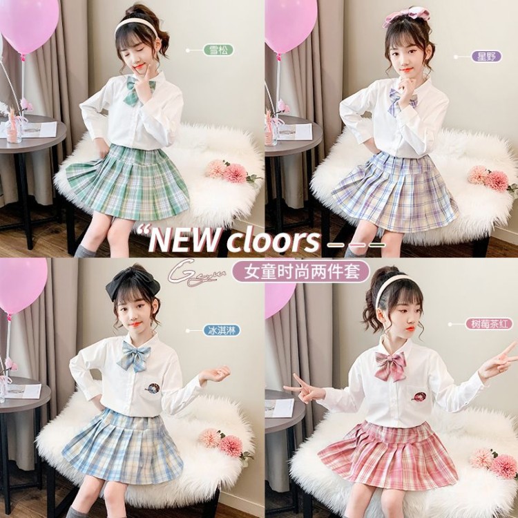 2022 Spring and Autumn New stylish Children's suit plaid skirt set, a three-piece set for little girls Application Scenario