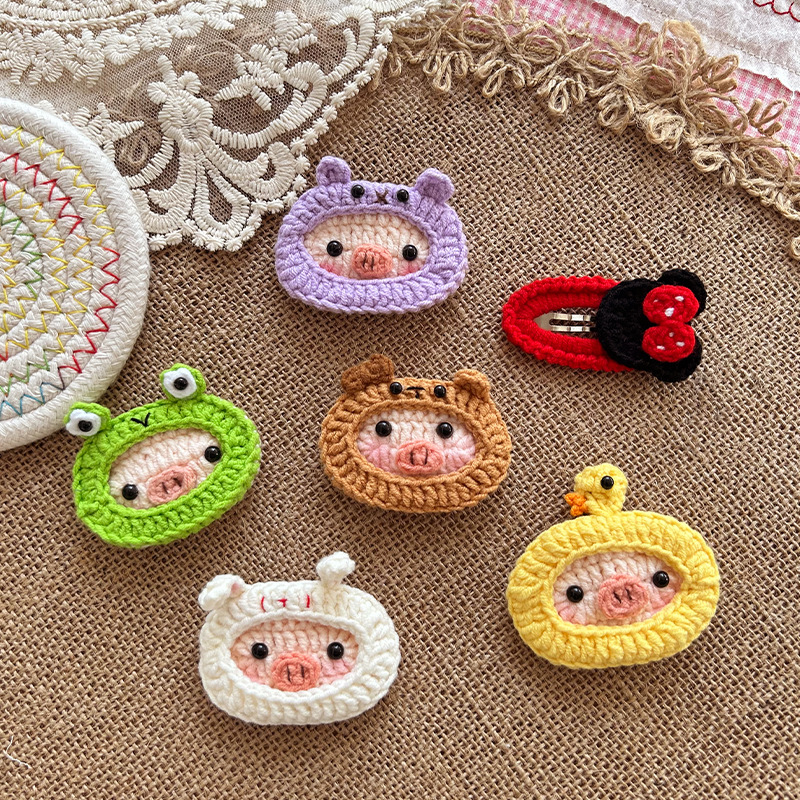 纯手工钩织毛线成品发夹卡通针织刘海夹手工编织BB夹少女发夹发饰