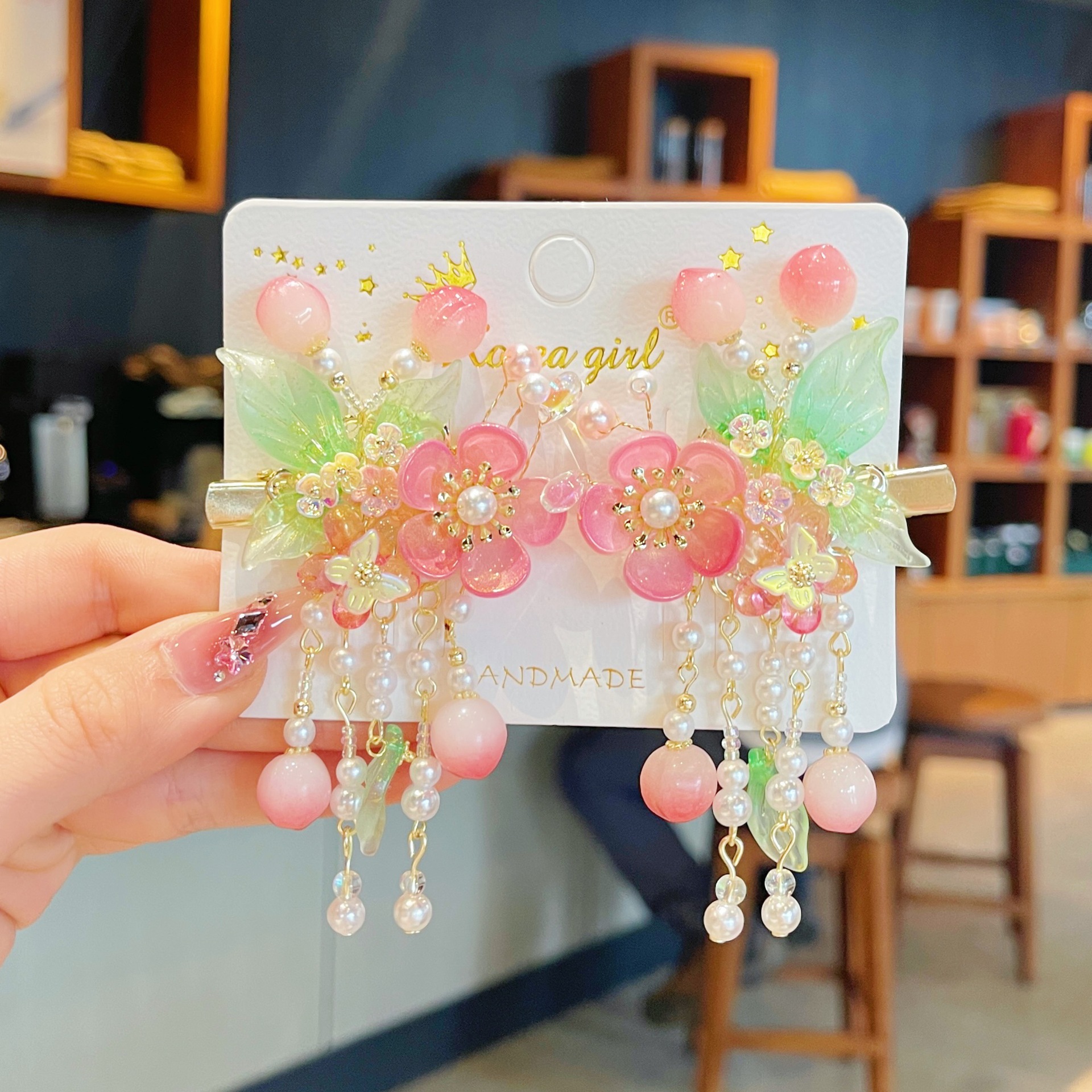 Children's Hair Clips Antique Hair Accessories Hanfu Headwear Children's Fringe Handmade Hair Clips Step Shake Pearl Butterfly Hair Clips For Girls details Picture