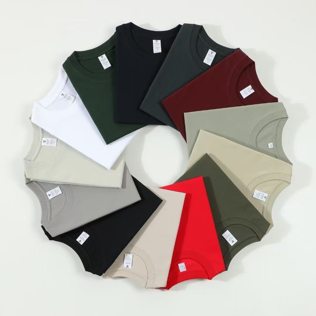 230G heavy pure cotton men's T-shirt, solid color round neck drop shoulder loose half-sleeve cultural shirt, short sleeve printed custom Specification image