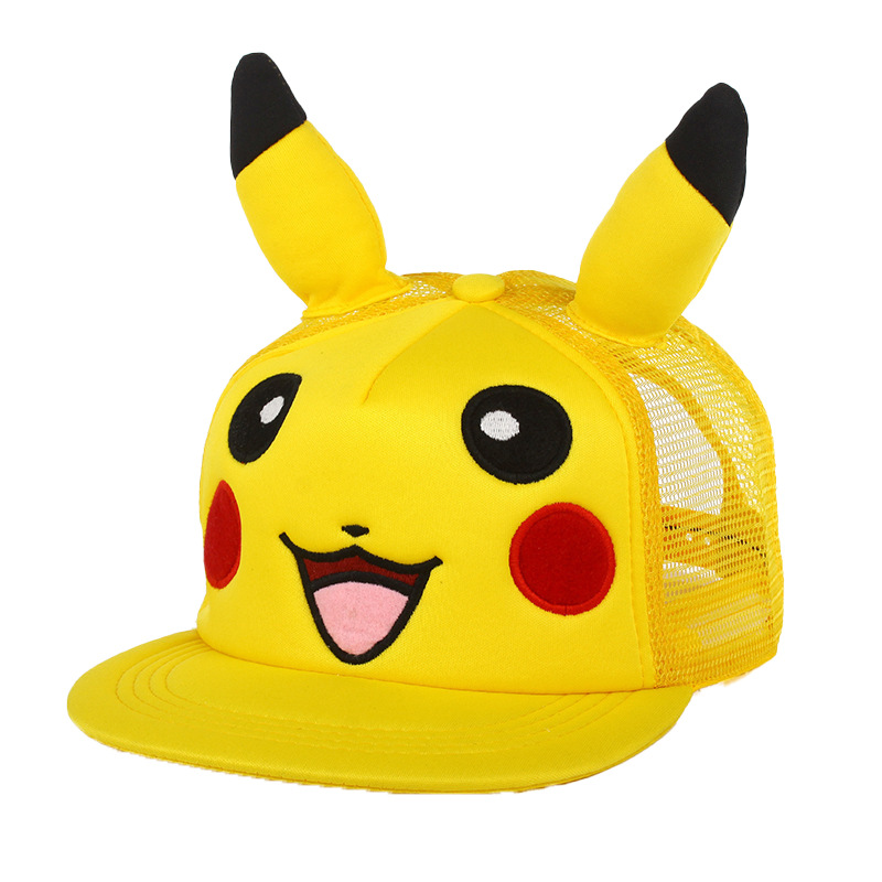 Europe And The United States Cross-Border Hot Sale Of Pikachu Parent-Child Flat Rim Baseball Caps For Men And Women Yellow Baseball Caps Can Be Drawn To Sample
