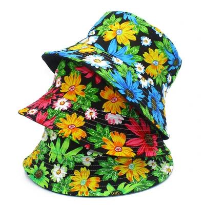 European and American popular spring and autumn sun protection Fisherman's hat cotton colorful flowers double basin hat Ladies beach hats thumbnail