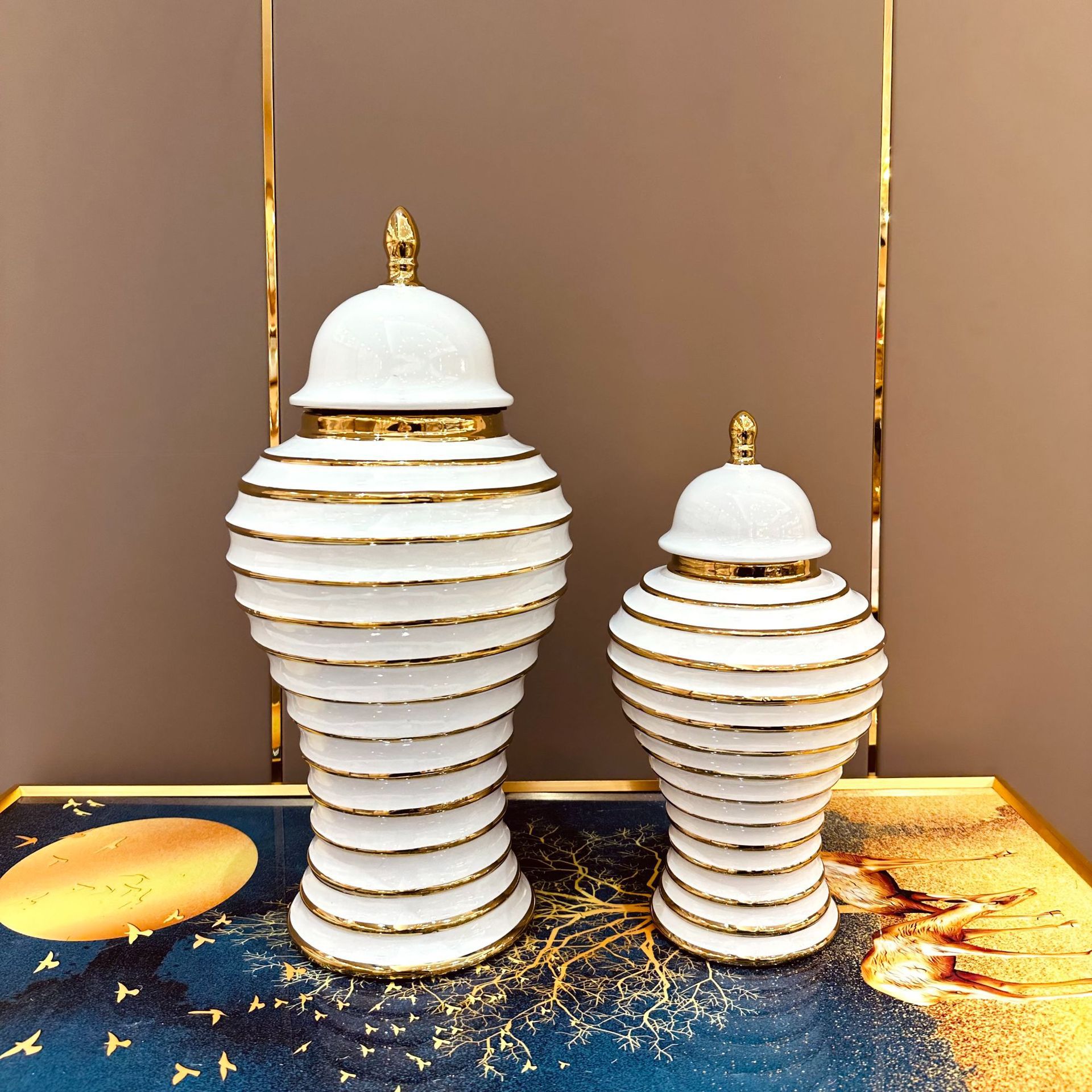 Manufacturers direct sales European electroplated golden ceramic general pot light luxury crafts model room soft entryway decoration general bottle Specification drawing