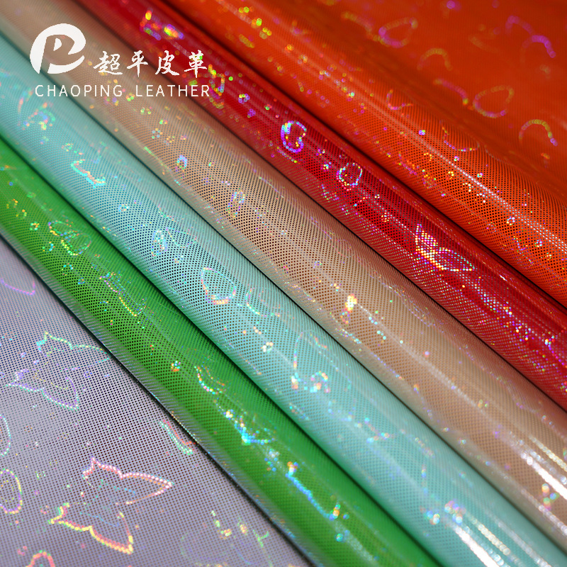 Wholesale of cross-border colorful printed laser mirror base handbags, shoe materials, decorative leather materials, cosmetic bags and stationery boxes details Picture