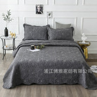 高品质高密支深灰色牡丹绗缝被纯棉床盖水洗三件套棉质柔软枕套