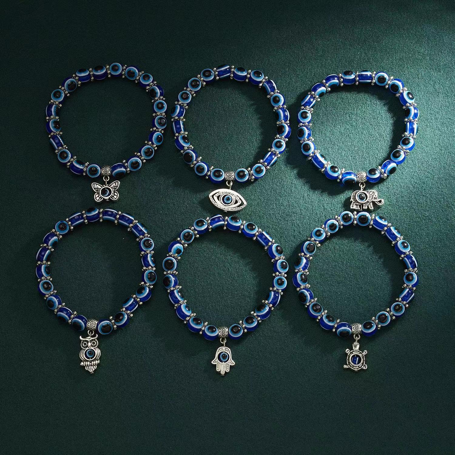 Amazon cross-border best-selling retro blue 8mm Devil's Eye resin beaded elastic bracelet for men and women friendship bracelet Specification image