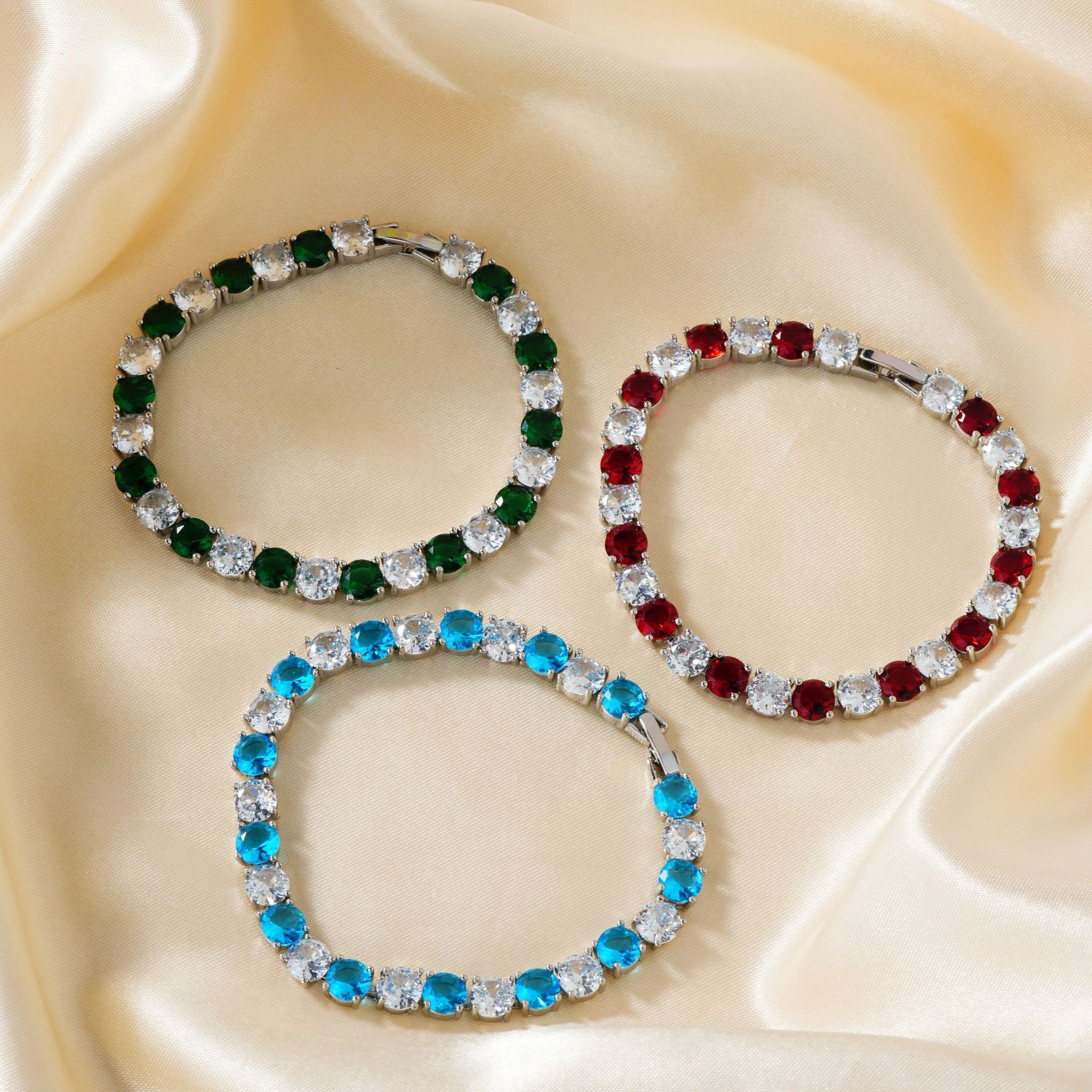 Kashi Cross-border European and American banquet Wedding cute crystal single-row candy-colored round diamond Full diamond seven-color zircon bracelet details Picture