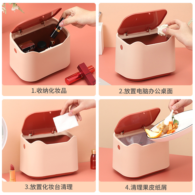 Desktop trash can with lid, press type, cute cat home small trash can, creative Japanese-style miscellaneous garbage bin Specification image