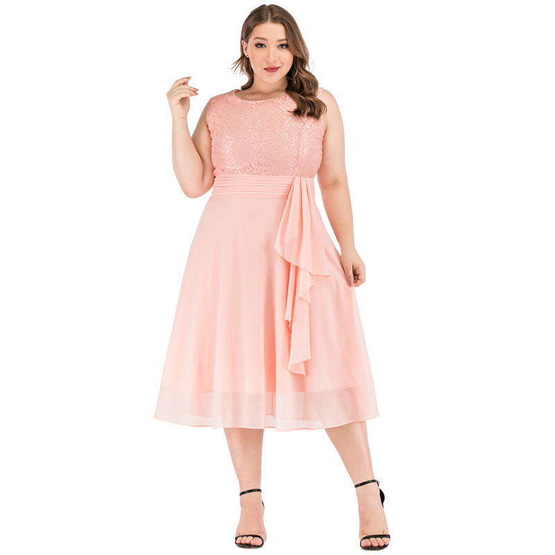 Women's plus-size lace patchwork chiffon slimming mini dress Application Scenario