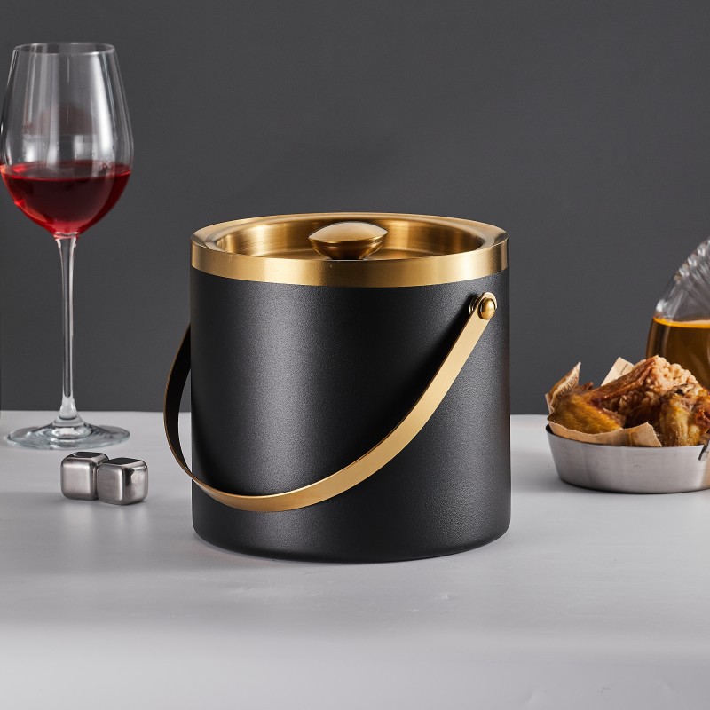 Stainless steel ice bucket with double-layer insulation and cold preservation, high appearance level, KTV, champagne, red wine, beer, ice grains and ice cubes, commercial factory Specification image