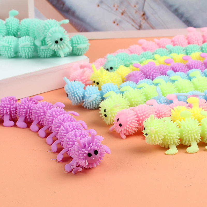 Creative Stress Relief Venter Soft Silicone 16-Section Caterpillar Lala Fun Prank Stretching Tpr Silicone Toys Specification drawing