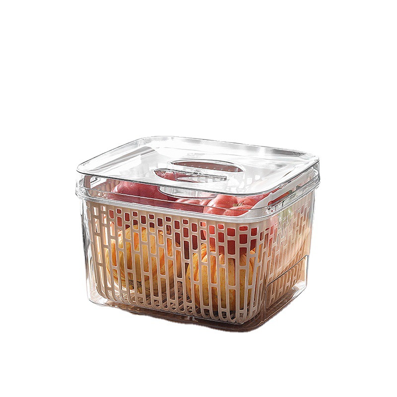 Wholesale transparent plastic drain crisper simple square refrigerator storage box with lid drawer crisper box 01201-136 Item Picture