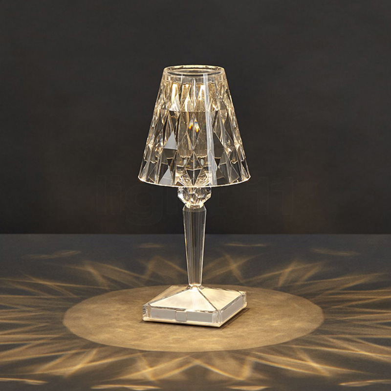 Italy Kartell Diamond Crystal Rechargeable Decorative Desk Lamp Usb Bedroom Bar Portable Touch Projection Night Light details Picture