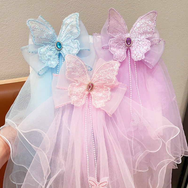 Children's Veil Bow Yarn Yarn Hairpin Girls Princess Dress Little Girls Super Fairy Back Of Head Streamer Hair Clip Hair Accessories Application Scenario