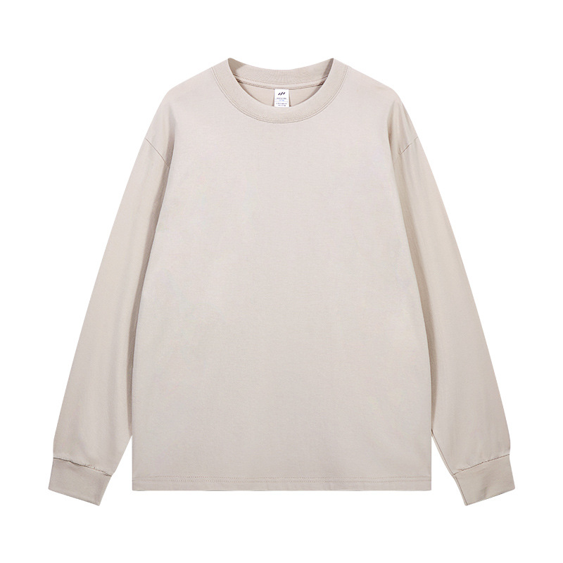 New autumn and winter 230g combed pure cotton solid color long-sleeved T-shirt for women, round-neck and threaded cuffs base layer for men Specification image