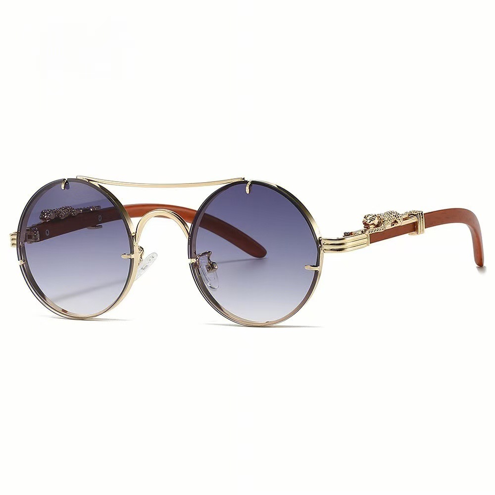 European and American classic retro double-beam crown mirror, unique leopard head decorative temple, fashionable and trendy sunglasses for both men and women Item Picture