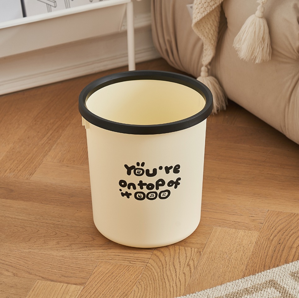 Jelly bean cream air pressure ring trash can large capacity thickened office home bedroom living room lovely printed garbage can Application Scenario