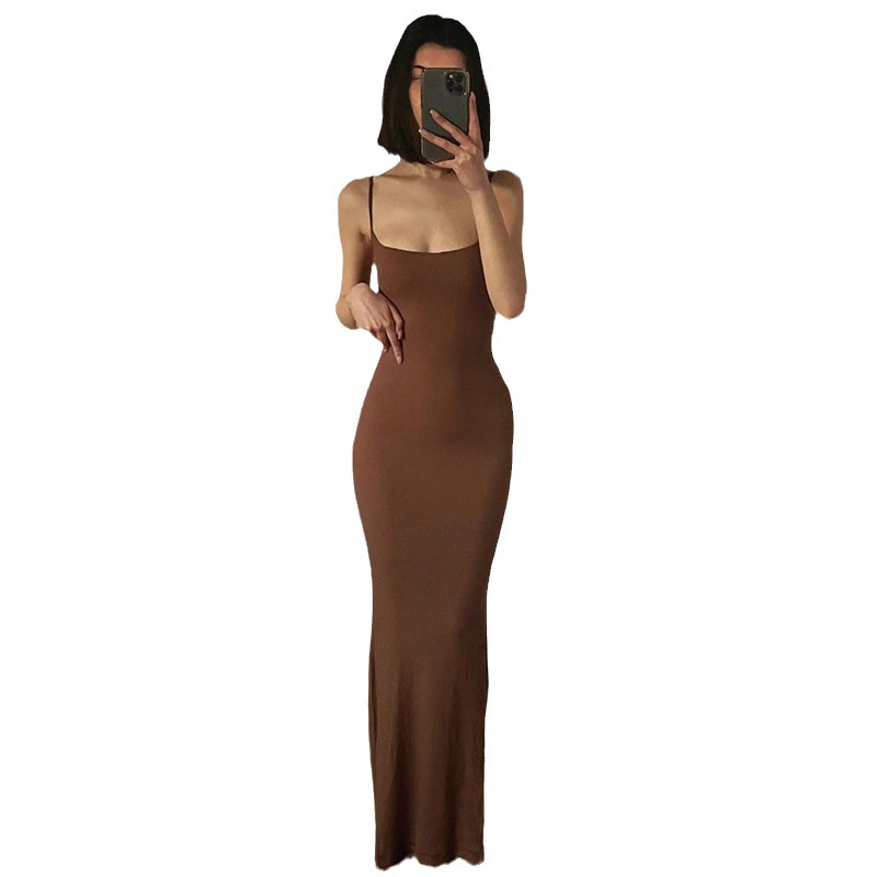 Halter dress, European and American women's clothing, high-end, pure and sensual, body-hugging dress, sexy and figure-hugging, long milk silk fishtail dress Item Picture
