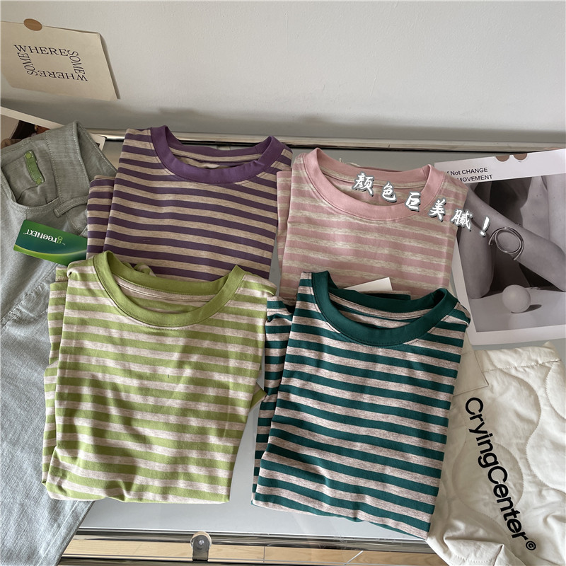 ¡El color es enorme belleza! Rayas control retro fresco 100% algodón camiseta manga corta verano 2022 mujer top suelto han