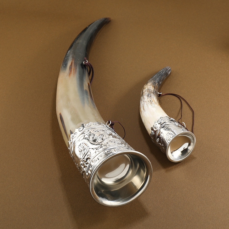 不锈钢牛角杯蒙古族结盟舞台牛角杯亚马逊热销草原餐具天然造型