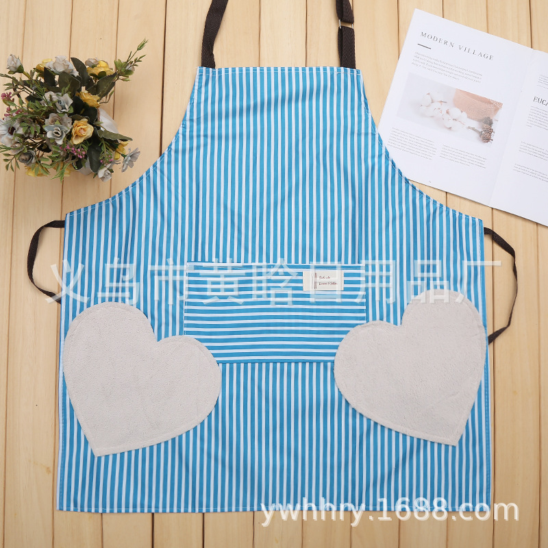 【 Hold Jia 】 Solid Color Striped Kitchen Household Cleaning Love Can Wipe Hands Apron Can Be Adjusted Sling Gift Advertising details Picture
