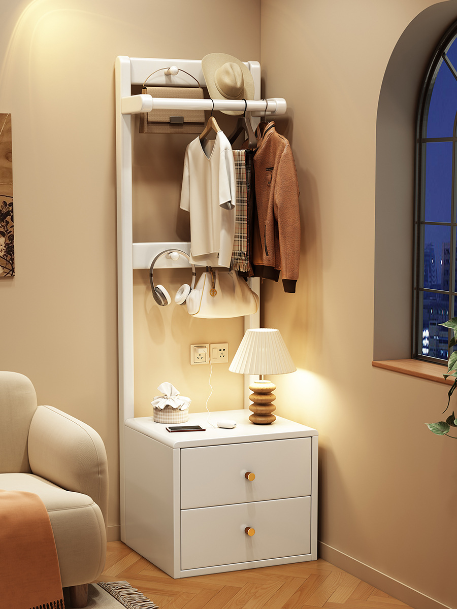 Solid Wood Coat And Hat Stand Floor To Floor Hangers Small Apartment Type Entryway Shelf Bedroom Bedside Table One Clothes Storage Rack Application Scenario