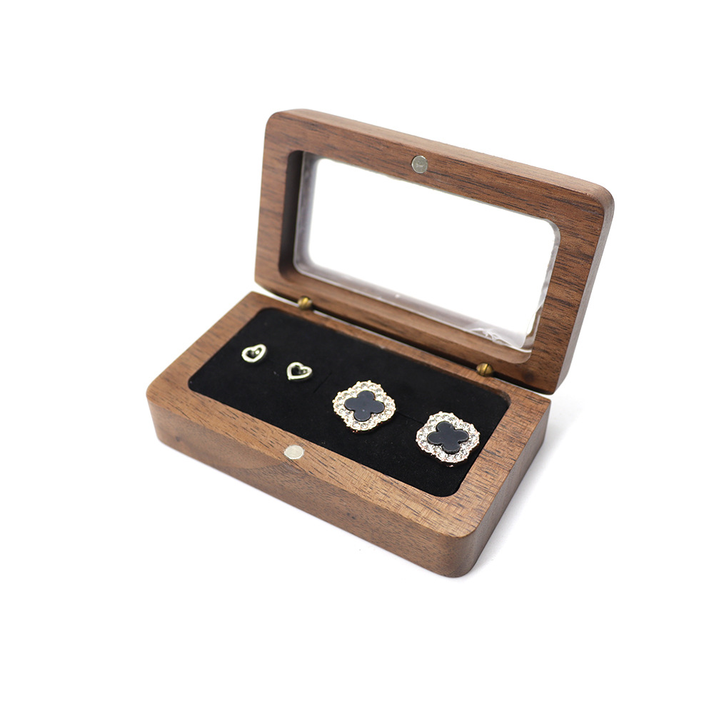 Factory direct sales of jewelry packaging boxes, solid wood black walnut ear studs, earrings, pendants, jewelry and jewelry boxes, storage with Windows Specification drawing