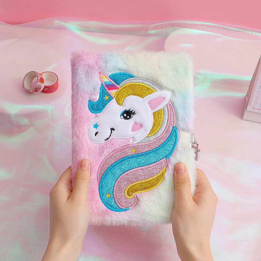 Qianyu Unicorn Cartoon Unicorn With Lock Plush Notebook Students Cute Diary Children Gift Book For Children details Picture