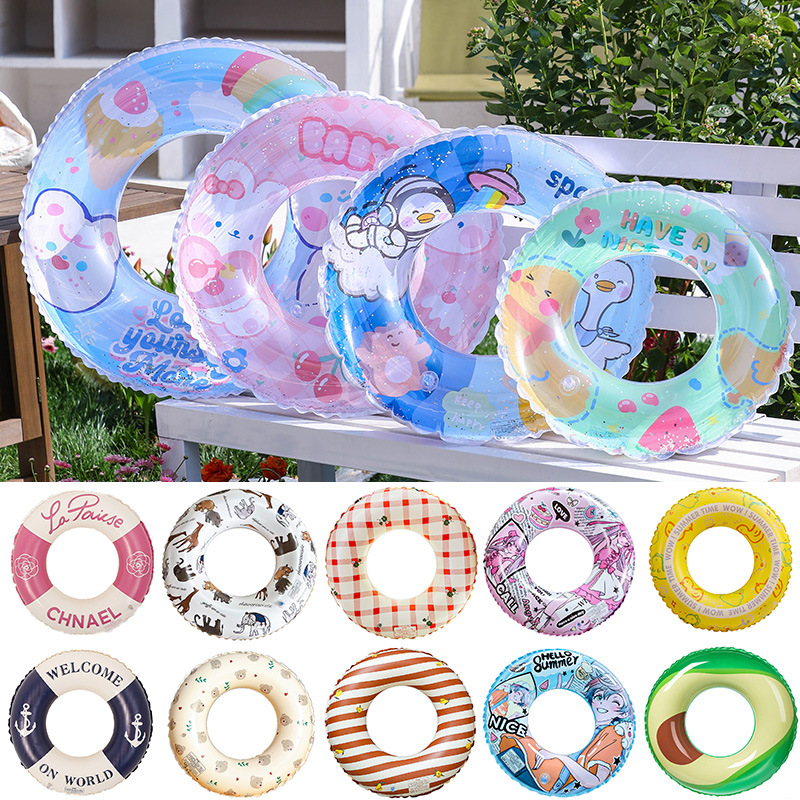 Thickened Environmental Inflatable Swimming Ring Adult Children Cartoon Printed Glitter Underarm Ring Animation Wind Swimming Ring Wholesale
