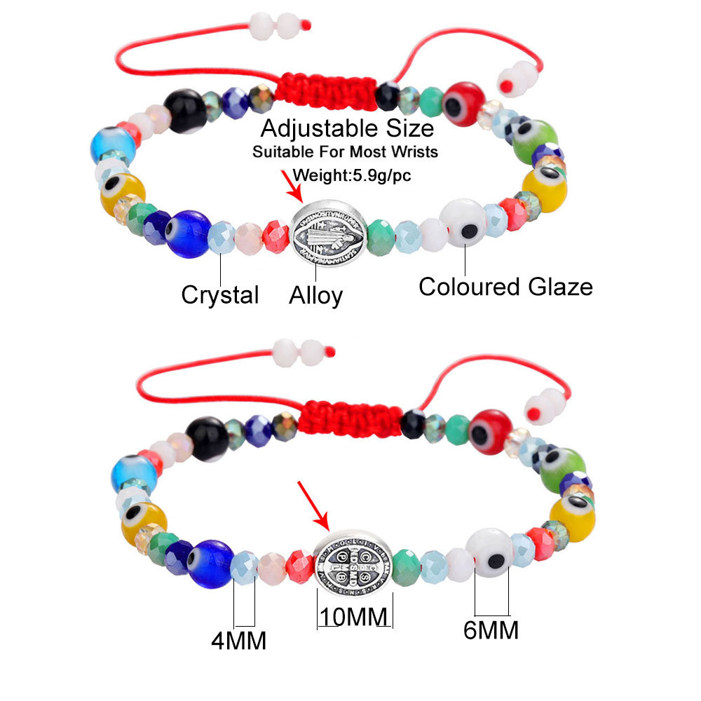 Europe And The United States Foreign Trade Hot Glass Evil Eyes Turkish Demon Eyes Crystal Beaded Bracelet Retro St. Benedict Religious Woven Bracelet Couple Gift String Manufacturers Wholesale Application Scenario