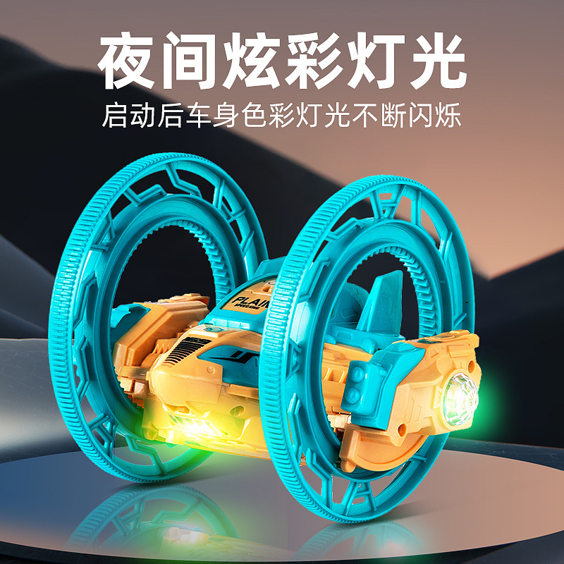 New electric audio-visual tipping car, double-sided rotating stunt aircraft, children's cool and fancy rolling gift toy car Application Scenario