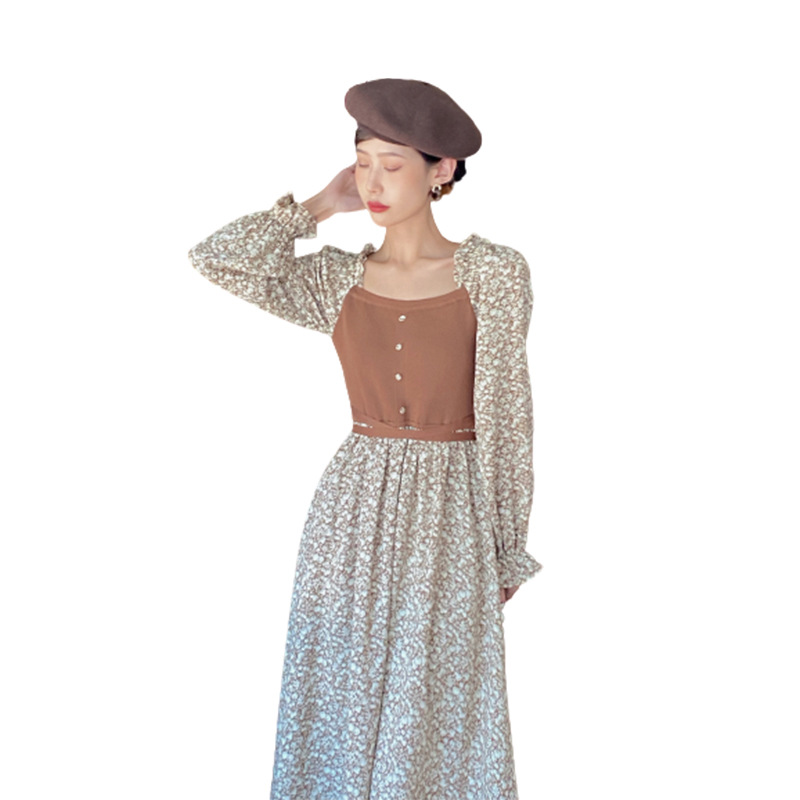 .[lata] trece líneas de ropa de mujer otoño 2021 nuevo estilo coreano vestido floral cintura alta retro moda temperamento Item Picture