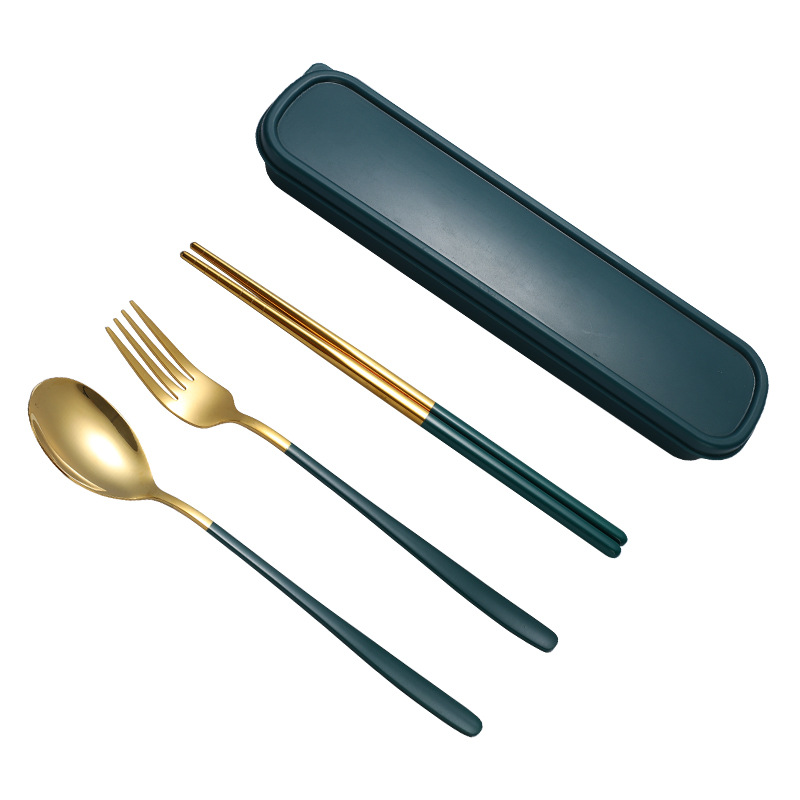 304 Stainless Steel Portable Tableware Korean Knife, Fork, Spoon And Chopsticks Four-Piece Student Tableware Outdoor Gift Tableware Set Item Picture