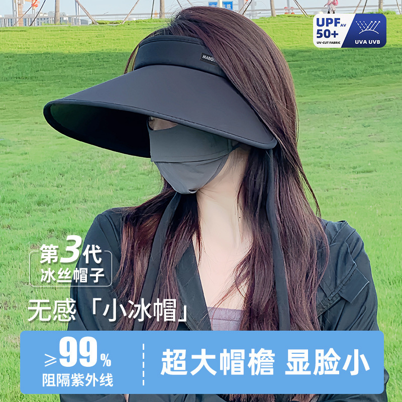 空顶防晒帽女2025新款夏季防紫外线大帽檐太阳帽子面罩黑色遮阳帽