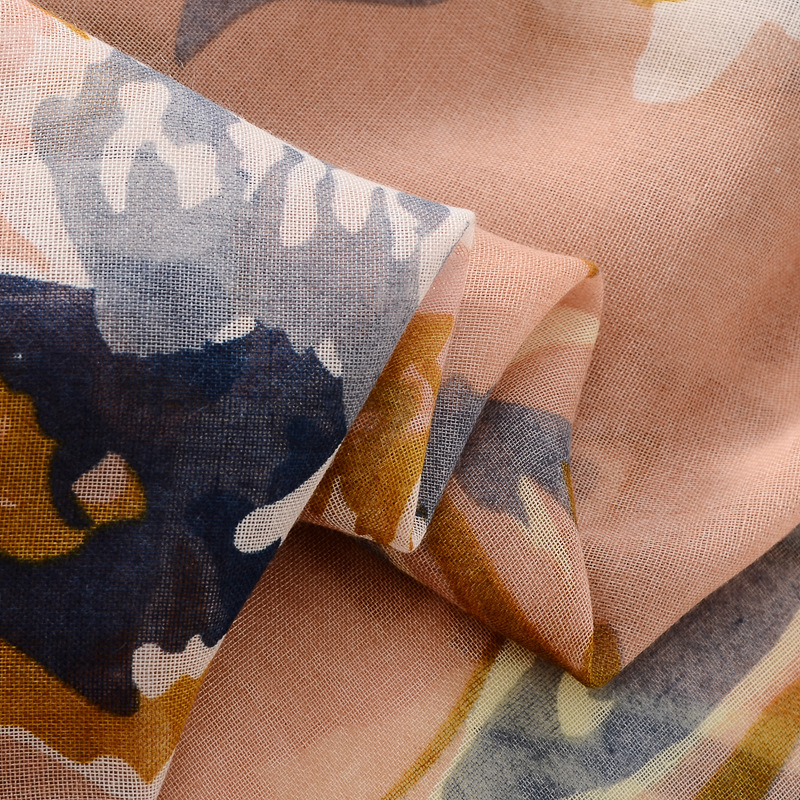 Fresh Soft Cotton Linen Silk Scarf Butterfly Flower Print Air-Conditioned Room Shawl Travel Decoration Sunblock Beach Towel details Picture