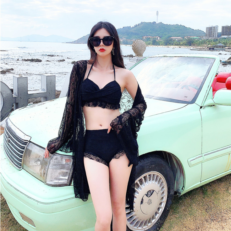 New Good Quality Polyester Asia Fashion Comfortable Sexy Temperament Girls Lace Steel Tobikini Three-Piece Swimsuit Application Scenario