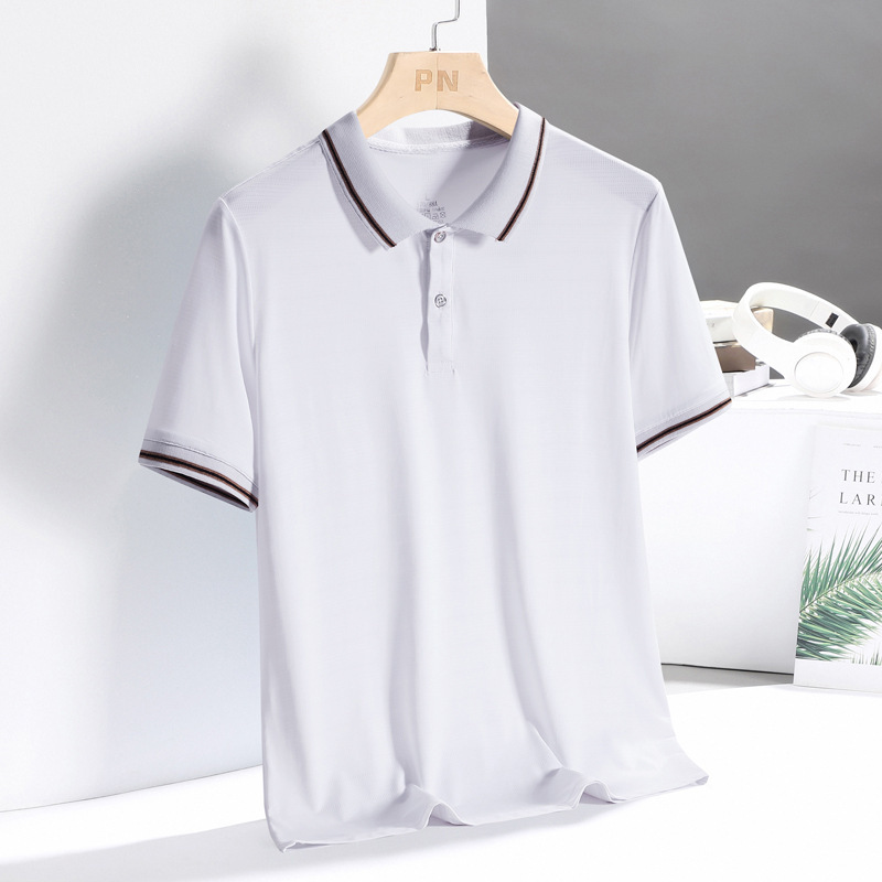 Summer middle-aged and elderly men's lapel ice silk T-shirt, loose, quick-drying mature men's clothing, dad's summer short-sleeved POLO shirt, men Specification image
